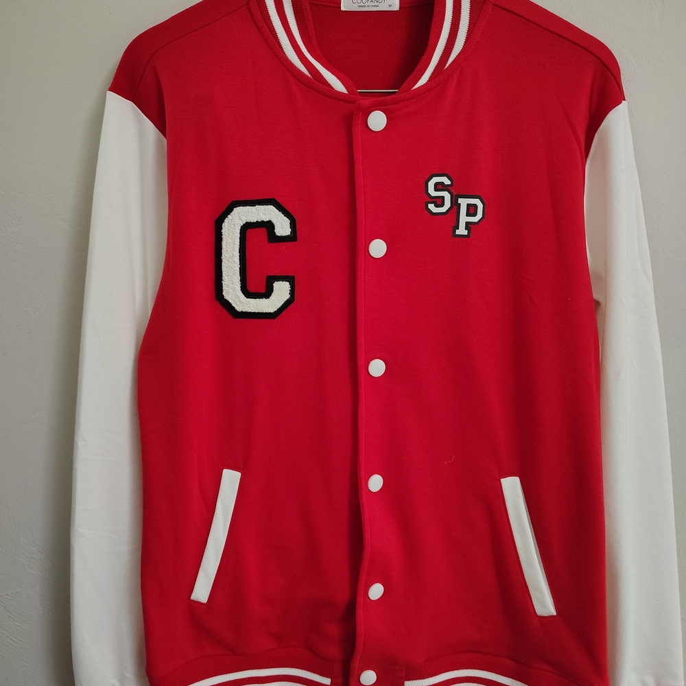 Stylish Red and White Varsity Jacket
